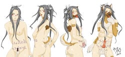 1intersex anthro artist_request bar_censor black_hair breasts canine censored cowboy_shot drooling erect_penis erection full-package_futanari furry futanari glasses high_ponytail intersex knotted_penis multi_breast penis pixiv saliva simple_background small_breasts small_nipples standing testicles transformation white_background