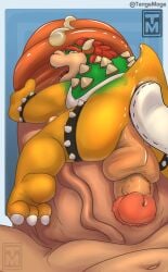 2boys anal anal_fingering anthro backsack balls big_penis bodily_fluids bodyjob bowser clothing duo extreme_size_difference feet fingering furry furry_male gay genital_fluids genitals gloves handwear hi_res human human_male human_on_anthro koopa large_penis larger_male leather light-skinned_male light_skin male male/male mammal mario_(series) micro navel nintendo penis precum red_hair reptile scalie sex shell size_difference smaller_male spikes tail tenge_mage unseen_male_face vein veiny_penis yaoi yellow_skin