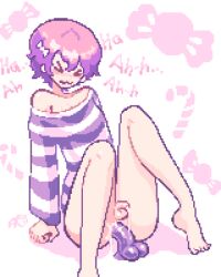 1boy 1femboy angrypeach0 bottomless candy crossdressing cum curly_hair cute cute_face dildo dildo_in_ass dildo_insertion dildo_sitting femboy femboy_only gay messy moaning pink_hair pixel_art precum precum_drip precum_on_penis precum_string shaking_legs shoulders sissy sitting sitting_on_penis small_penis solo starry_flowers sweater tiny_penis topwear trap without_panties
