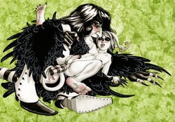 anal black_hair blush claws demon difference erection feathers gay hair hobbitdragon hybrid long_hair makeup male midget nipples paws penis spats stripes