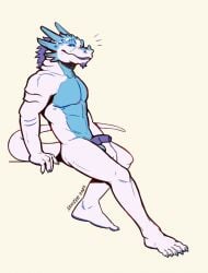 akaizer anthro balls dragon fur genitals hi_res male mythological_creature mythological_scalie mythology nude penis purple_penis scales scalie simple_background solo white_body white_fur white_scales