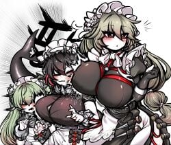 2020s 2025 2d_(artwork) 2d_artwork 3girls 5_fingers alexandrina_sebastiane big_breasts black_body blush blush_lines breasts bruise bruised closed_eyes clothed clothed_female clothes clothing corin_wickes cuffs cuffs_(clothing) curvy curvy_body curvy_female curvy_figure digital_drawing_(artwork) digital_media_(artwork) ellen_joe eyelashes eyes eyes_open female female_focus female_only fingernails fingers fully_clothed fully_clothed_female green_hair grey_hair hands hoyoverse human human_female humanoid large_boobs large_breasts large_tits larger_female larger_human larger_humanoid light-skinned_female light_skin long_hair maid maid_apron maid_cap maid_headdress maid_outfit maid_uniform mihoyo mihoyo_technology_(shanghai)_co._ltd. mucu multicolored_hair multiple_girls nail nail_polish nails nails_painted no_dialogue ponytail sexy sexy_body shark_girl shark_tail size_difference smack smaller_female smaller_human smaller_humanoid thiren tight_clothes tight_clothing tight_fit titslap trio uncolorcube video_game_character video_game_franchise white_background white_body white_skin zenless_zone_zero