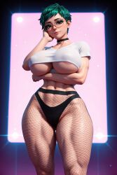1girls 3d 3d_(artwork) abby_(oc) abs ai ai_generated bangs big_ass big_breasts busty crop_top glasses lingerie midriff pixie_cut radnsad short_hair solo solo_female solo_focus thick_thighs toned_female white_shirt