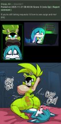 1boy 1boy1girl 1girls ahe_gao ai_generated angry comic computer dominant_female dubious_consent female furry grinning huge_breasts huge_cock idw_publishing imminent_orgasm instant_loss kimmythefem kitsunami_the_fennec male on_bed on_top request sega sex sharp_teeth short_comic smaller_male sonic_(series) sonic_the_hedgehog_(comics) sonic_the_hedgehog_(idw) sonic_the_hedgehog_(series) storyline surge_the_tenrec thick_thighs wide_hips