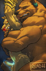 2boys anal anal_sex angry anthro balls ballsack big blood body_fur brown_fur canine cock_ring cum ear_piercing earring erection forced_yaoi foreskin foreskin_folds forge_(artist) furry furry_only gay gay_sex green_eyes huge_muscles humanoid_penis implied_anal intact licking male male/male male_only male_penetrating_male masculine muscles no_humans nude_male ochre_fur penetration penis piercing rape red_eyes retracted_foreskin scrotum size_difference testicles thewielder tongue tongue_out uncut ursid veiny_penis yaoi