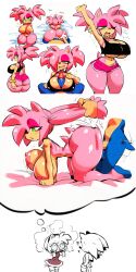 1girls1boy ai_generated amy_rose ass_clapping bed bubble_butt confused cowboy_shot crop_top_overhang dominant_female embarrassed face_out_of_frame faceless_male from_behind girlfriend huge_ass huge_breasts imagining kimmythefem on_all_fours on_bed paizuri pink_fur pink_shorts pulling_hair sex slim_waist smug sonic_(series) sonic_the_hedgehog sonic_the_hedgehog_(series) tank_top thick_thighs thinking tired tired_eyes twintails wide_hips