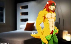 1boy anthro bowser fabfelipe male male_only mario_(series) muscles nude pose solo