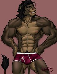 1boy anthro balls big_balls bulge feline fur furry kain3 lion male male_only muscles pose solo topless underwear