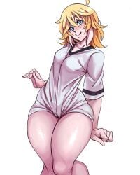 1girls 2020 blonde_hair blue_eyes long_ears nell_(nisego) nisego original solo solo_female t-shirt thick_thighs white_background