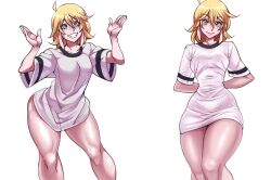 1girls 2020 blonde_hair blue_eyes hidden_curves long_ears nell_(nisego) nisego original shirt_tighten_meme slim_waist solo solo_female t-shirt t-shirt/pajamas_challenge thick_thighs white_background