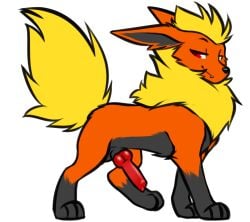 alpha_channel animal_genitalia belly black_belly black_paws eeveelution feral flareon fyre genitals hi_res male nintendo penis pokémon_(species) pokemon red_eyes sheath smug solo swizz_(swizzlestix) video_games