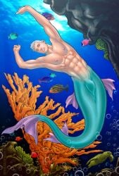 1male abs armpits arms_up male male_focus male_only merman mythical_creature patrick_fillion solo solo_male underwater