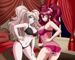 alternate_version_available ass bra breasts cross_ange danganronpa danganronpa:_trigger_happy_havoc danganronpa_1 female_only hilda_(cross_ange) junko_enoshima large_breasts looking_at_viewer multiple_girls nightgown panties straight_hair underwear underwear_only zantyarz