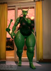 3d_(artwork) absurd_res anthro big_breasts breasts clothing coel3d digital_media_(artwork) emerald_(coel3d) fan_character female furry green_body green_skin hi_res humanoid legendary_pokémon nintendo pinup pokémon_(species) pokemon pose rayquaza solo tail thick_thighs translucent translucent_clothing video_games yellow_eyes