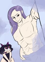 1girls abs after_shower fire_emblem fire_emblem:_three_houses long_hair lorenz_hellman_gloucester male_focus muscular muscular_male nintendo purple_hair smile solo_focus wardious