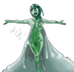 cosplay dulee_(doodledowd) green_hair green_skin idolmonkeh nude open_clothes slime_girl smile