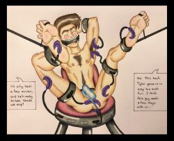 armpit_hair bondage bulge chest_hair gag happy_trail interrogation legs_held_open legs_up male male_feet male_focus male_only steve_harrington stranger_things text_bubble tickle_fetish tickle_torture tickling tickling_armpits tickling_balls tickling_feet tickling_machine tickling_thighs toes_tied trueticklefanatic