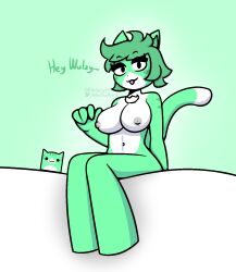 1girls breasts calling cat_ears cat_tail catgirl cube_98_(geometry_dash) female_focus female_only geometry_dash green_fur green_hair juniper_gd staring_at_viewer yellolight youtuber