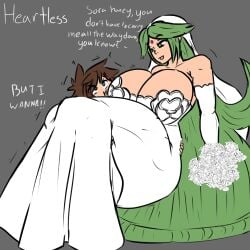 1boy 1girls ass_in_dress bouquet bridal_carry cleavage crack_pairing crossover female gokusenpai huge_ass huge_breasts kid_icarus kid_icarus_uprising kingdom_hearts lifting male nintendo palutena size_difference smaller_male smug sora straight struggling super_smash_bros. wedding_dress wide_hips