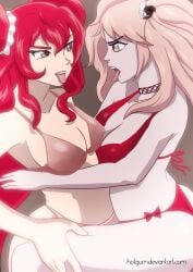 bikini bikini_bottom bikini_top breasts cross_ange danganronpa danganronpa:_trigger_happy_havoc danganronpa_1 hilda_(cross_ange) hotgum junko_enoshima large_breasts straight_hair yuri