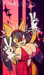 absurd_res anthro big_breasts breasts cleavage clothed clothing domestic_cat dress felid feline felis female fur hi_res honey_the_cat huge_breasts mammal nipple_outline red_clothing red_dress sega solo sonic_(series) sonic_the_fighters sonic_the_hedgehog_(series) wolflance yellow_body yellow_eyes yellow_fur