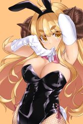 anila_(granblue_fantasy) bare_shoulders big_breasts blonde_hair breasts bunny_ears bunny_girl bunnysuit eyebrows_visible_through_hair gin_(shioyude) granblue_fantasy ribbon tagme