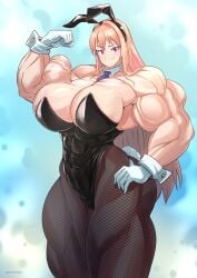 abs ass biceps big_breasts breasts bunny_ears bunnysuit cleavage flexing hair huge_breasts hyper_breasts large_breasts long_hair muscular_arms muscular_female muscular_legs muscular_thighs pecs pectoriah pink_hair purple_eyes thick_thighs