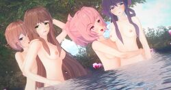 3d 4girls blue_eyes blush cometz doki_doki_literature_club female female_only flower flustered green_eyes holding_onto in_water lesbian looking_to_the_side looking_up looking_up_at_another monika_(doki_doki_literature_club) multiple_girls naked natsuki_(doki_doki_literature_club) no_clothes nude nudist oerba_yun_fang open_mouth outdoors outside pink_eyes pink_flower pink_hair purple_eyes purple_hair sayori_(doki_doki_literature_club) spa tree water yuri yuri_(doki_doki_literature_club)