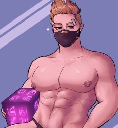 1boy abs bara bara_tiddies bara_tits barazoku blush blush_lines blushing blushing_at_viewer cube cube_(object) drift_(fortnite) fortnite looking_at_viewer luxxy_art male male_only mask masked masked_male muscle muscles muscular muscular_male nipples pecs solo solo_male