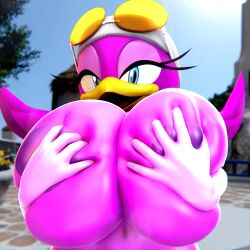 3d 3d_(artwork) absurd_res anthro bandana big_breasts blender_(software) blue_eyes breasts digital_media_(artwork) eyewear eyewear_on_head glistening glistening_body glistening_skin grope hi_res huge_breasts hyper hyper_breasts kerchief outside palisal sega smooth_skin sonic_(series) sonic_riders sonic_the_hedgehog_(series) squish sunglasses sunglasses_on_head swallow_(disambiguation) too_much_to_grab wave_the_swallow