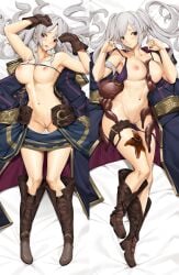 1girls alternate_costume big_breasts bikini blush boots breasts breasts_out coat cuddly_octopus dakimakura dakimakura_design erect_nipples female female_only fire_emblem fire_emblem_awakening fire_emblem_heroes gloves grey_hair large_breasts lying lying_on_back nintendo nipples o-ring o-ring_bikini o-ring_top octopus official_alternate_costume on_back purple_bikini purple_swimsuit pussy robin_(female)_(summer)_(fire_emblem) robin_(fire_emblem) robin_(fire_emblem)_(female) shirt_up silver_hair solo starfish swimsuit tank_top tentacle thigh_belt thigh_strap tony_guisado twintails uncensored white_hair