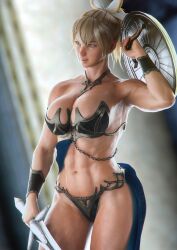 3d abs alluring athletic_female big_ass big_breasts bikini_armor blender blonde_female blonde_hair breasts cassandra_alexandra female female_abs fit_female shield silf solarius_astera solo soul_calibur soul_calibur_ii soul_calibur_iii sword tagme thick_thighs