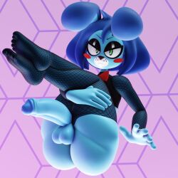 3d arm_stockings balls blender_(software) blue_body blue_ears blue_hair blush bow_tie clothing crossed_legs five_nights_at_freddy's five_nights_at_freddy's_2 g0g0g0g0g0g genitals green_eyes hair hi_res holding_legs_up lagomorph legwear leporid looking_at_viewer luiske476 male male_focus male_only mammal pattern_background penis pouting rabbit red_bow_tie scottgames simple_background solo solo_male stockings toy_bonnie_(fnaf) video_games