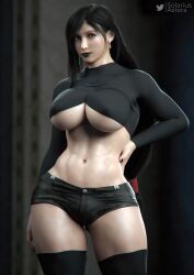 1girls 3d abs big_breasts brown_eyes brown_hair female female_focus female_only final_fantasy final_fantasy_vii final_fantasy_vii_remake fully_clothed goth human human_female midriff muscular_female navel short_shorts shorts solarius_astera solo square_enix thick tifa_lockhart underboob