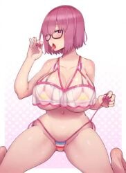 1girls 2022 abubu alternate_costume animated bikini bouncing_breasts breasts fate/grand_order fate_(series) fellatio_gesture female female_only glasses hair_over_one_eye heart-shaped_pupils hips huge_breasts jiggling_breasts kneeling live2d mash_kyrielight naughty_face no_sound official_alternate_costume open_mouth oral_invitation pink_hair purple_eyes short_hair shorter_than_30_seconds slim_waist solo striped_bikini suggestive_gesture suggestive_look swimsuit tagme thick_thighs thighs tongue tongue_out video wide_hips