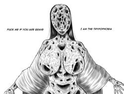 big_breasts big_lips black_hair body_horror hole monster monster_girl morelo nightmare_waifu trypophobia