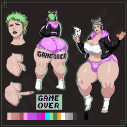 1futa 9will6 balls big_penis black_lipstick breasts bulge chubby cleavage clothed clothing colored_hair controller dickgirl erection eyeliner flaccid fully_clothed futa_only futanari game_over gamer_girl gaming_controller green_hair headphones hotdog huge_ass huge_breasts huge_thighs human jacket light-skinned_futanari light_skin nude penis pink_eyes pink_shorts plump reference_sheet simple_background simple_shading solo standing tattoo thick_ass thick_thighs veiny_penis wide_hips