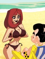 1boy 1boy1girl 1girls aline_(lslbbv) alternate_version_available beach big_breasts bigger_female black_hair breasts bust busty cleavage dark_hair dboy eyebrows eyelashes eyes female female_focus game hourglass_figure huge_breasts large_breasts larry_laffer leisure_suit_larry leisure_suit_larry:_bikini_beach_volley light-skinned_female light-skinned_male light_skin lips male male/female nipples short_hair shorter_male size_difference smaller_male straight taller_girl voluptuous waist wide_hips