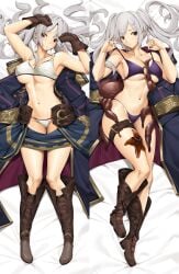 1girls alternate_costume big_breasts bikini boots coat cuddly_octopus dakimakura dakimakura_design erect_nipples erect_nipples_under_clothes female female_only fire_emblem fire_emblem_awakening fire_emblem_heroes gloves grey_hair large_breasts lying lying_on_back nintendo nipple_bulge o-ring o-ring_bikini o-ring_top octopus official_alternate_costume on_back panties purple_bikini purple_swimsuit robin_(female)_(summer)_(fire_emblem) robin_(fire_emblem) robin_(fire_emblem)_(female) silver_hair solo starfish swimsuit tank_top tentacle thigh_belt thigh_strap tony_guisado twintails underboob underwear white_hair