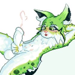 anthro bodily_fluids cum cum_on_chest felid feline fur genital_fluids green_body green_eyes hi_res lynx male male_focus male_only mammal masturbation puhhhel simple_background solo white_body white_fur