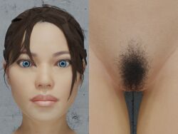 3d chell closeup female_only hairy_pussy juxtaposition portal_(series) portal_2 pubic_hair pussy