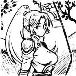 akairiot big_breasts black_and_white breasts female female_warrior inuyasha line_art lineart monochrome ponytail sango serious_look sketch tagme