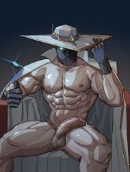 abs cum cum_on_leg cypher_(valorant) hat leaking_cum male_only mask masked_male spread_legs valorant