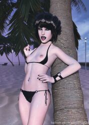 3d beach belly_piercing bikini black_hair black_lipstick black_nails breasts_out choker exhibitionism flower_crown goth life_is_strange light-skinned_female max_caulfield nipple_piercing nipples nose_piercing panties piercing small_breasts smolfrog3d tongue_out tongue_piercing