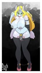 1futa 2022 alicorn anthro areolae arms_behind_back arms_tied big_breasts big_penis big_penis_in_chastity blonde_hair blue_skin bondage breasts chains chastity chastity_cage da3rd equine flaccid furry futa_only futanari futasub gag green_eyes horsecock long_hair nipple_piercing nipples nude penis piercing solo standing thick_thighs thighhighs unicorn vibrator wide_hips wings