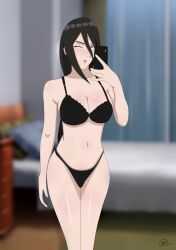 1girls agung911 big_breasts blush boruto:_naruto_next_generations bra breasts brown_hair cellphone cleavage female female_only female_pov highleg highleg_panties holding_object hyuuga_hanabi lavender_eyes legs_together looking_at_mirror looking_at_viewer low-tied_long_hair low_ponytail mirror mirror_reflection mirror_selfie naruto naruto_(series) one_eye_closed panties ponytail pov selfie solo solo_focus tied_hair underwear wink