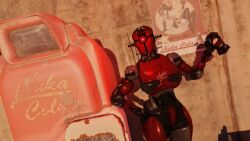 3d 3d_(artwork) 3d_model android assaultron assaultron_(fallout) assaultronix big_ass big_breasts fallout fallout_4 nuka-cola pinup robot robot_girl robot_humanoid standing vending_machine