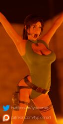 1girls 3d athletic big_ass big_breasts big_butt british captured cleavage_cutout facing_viewer female female_only female_protagonist fit fit_female gag gagged heroine human lara_croft lara_croft_(survivor) large_ass large_breasts leotard light-skinned_female light_skin open_mouth_gag restrained solo spider_gag tattoo tomb_raider typiconart worried worried_expression