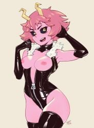 1girls female female_only latex latex_gloves latex_jacket latex_thighhighs mina_ashido my_hero_academia pink_hair pink_skin solo solo_female splicerfink tagme