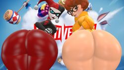 2022 2girls 3d 3d_(artwork) ass auburn_hair batman_(series) big_ass big_butt blue_eyes bottom_heavy bottomless brown_eyes brown_hair bubble_butt clown clown_girl crossover dc dc_comics facepaint fat_ass fat_butt female female_only freckles glasses hanna-barbera harley_quinn harley_quinn_(classic) harley_quinn_(multiversus) huge_ass huge_butt jumpsuit large_ass large_butt light-skinned_female light_skin looking_at_viewer looking_back makeup multiversus nekomathas no_panties scooby-doo sfm skin_tight sony_corporation sony_interactive_entertainment source_filmmaker sweater thick_ass thick_thighs velma_dinkley wide_hips